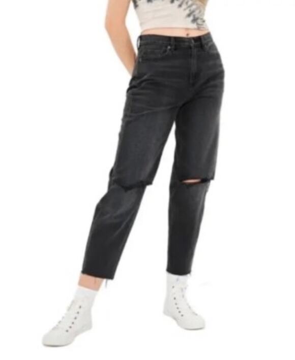 American Eagle Outfitters Denim - American Eagle Outfitters Relaxed Mom Distressed Jeans Size 0 Grayish Black